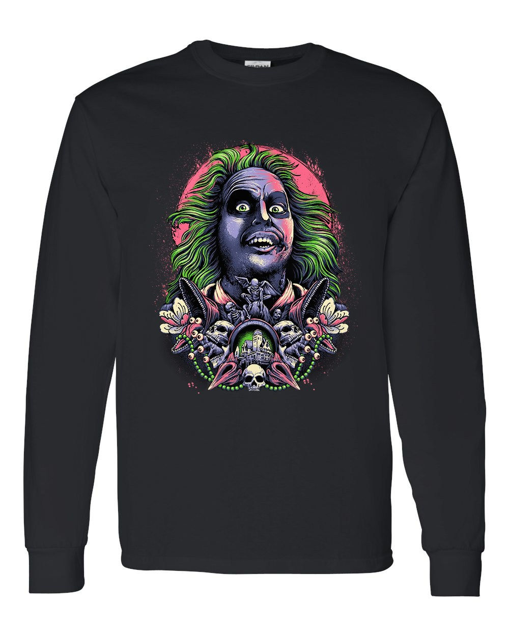 5400 Gildan Long Sleeve T-Shirt Halloween 049 Beetlejuice Pink Moon Portrait