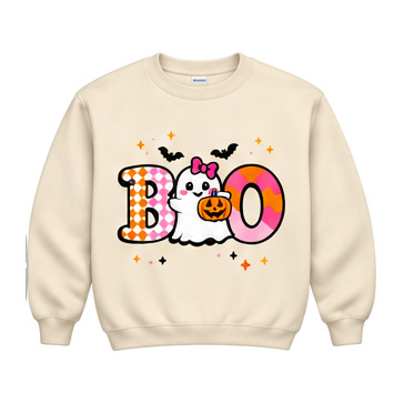 Thumbnail: 18000 Gildan Crewneck Sweatshirt Halloween 112 Pink and Orange Boo Ghost