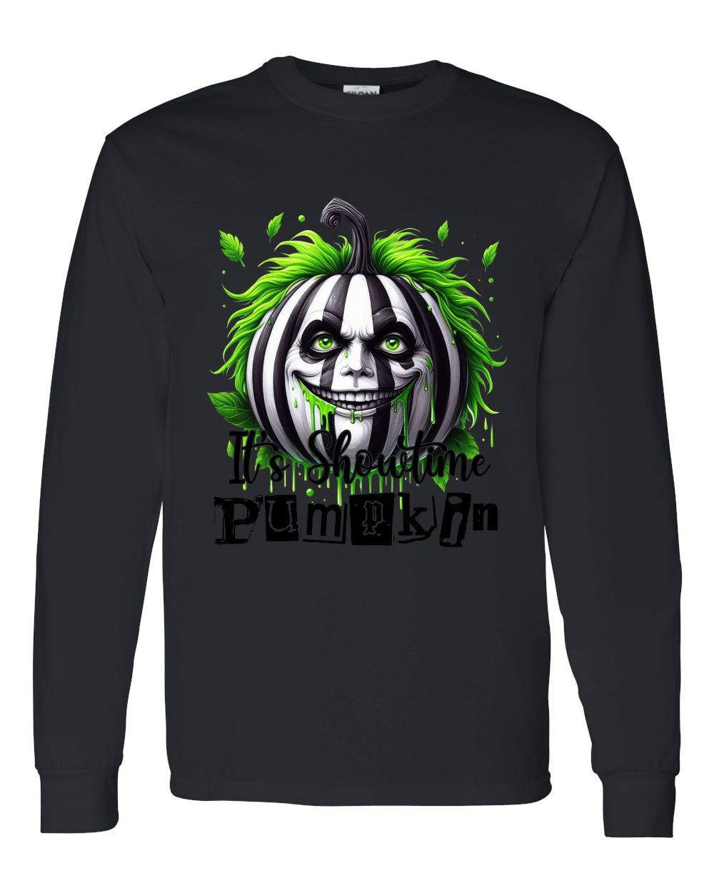 5400 Gildan Long Sleeve T-Shirt Halloween 074 Striped Pumpkin Showtime