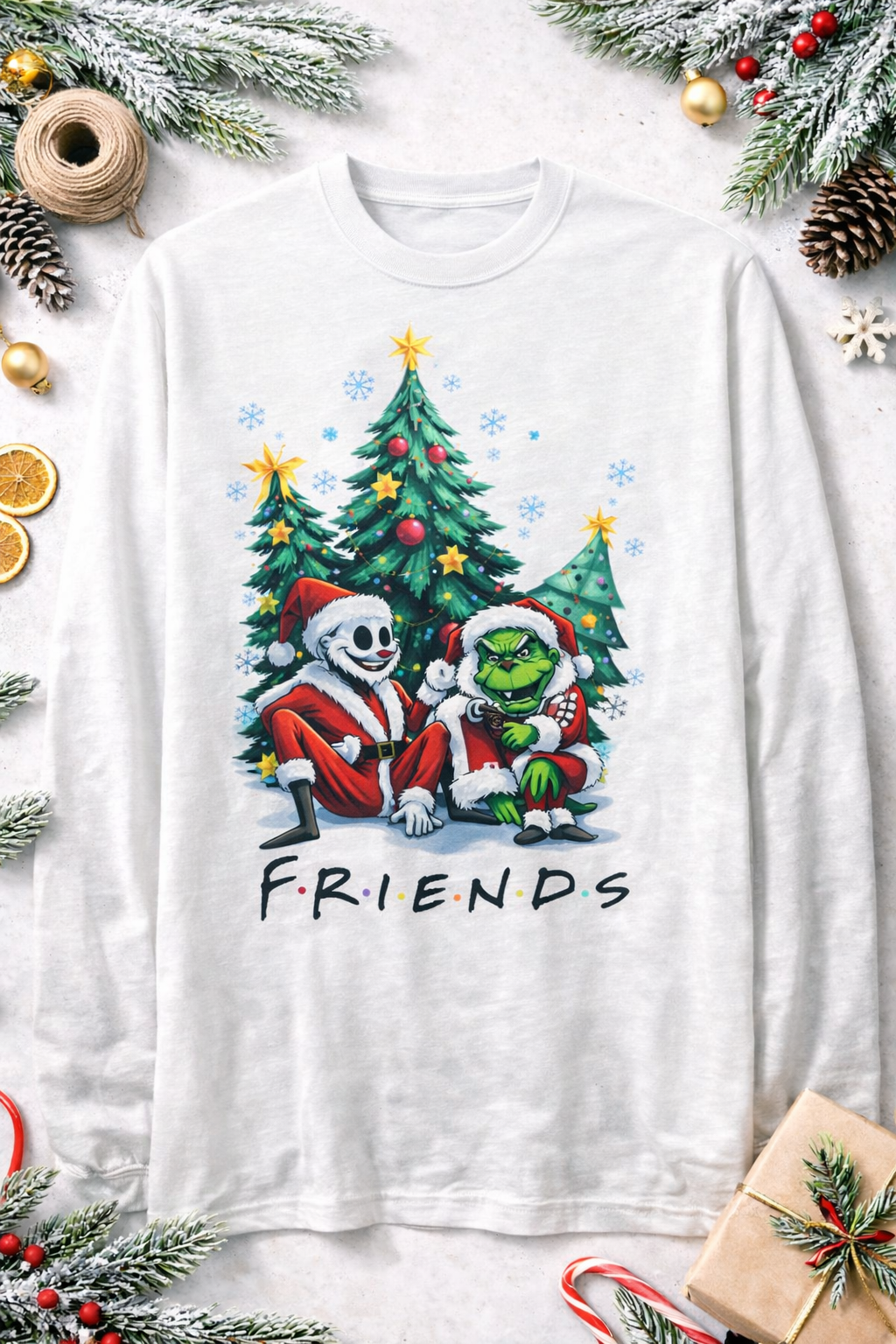Friends Grinch/Skelton Softstyle Long Sleeve Tee (Printed)