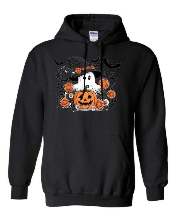 18500 Gildan Hoodie Halloween 014 Happy Halloween Pumpkin Ghost