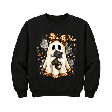 18000 Gildan Crewneck Sweatshirt Halloween 013 Leopard Bow Cat Ghost