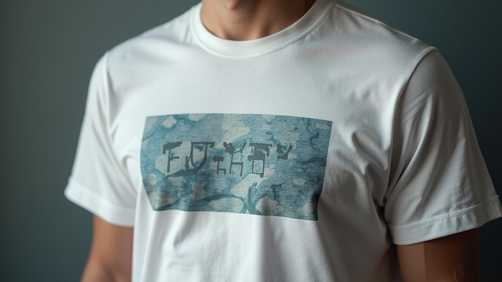 Close-up view of a custom t-shirt with a simple, bold design