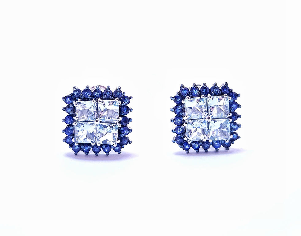 Thumbnail: 18K White Gold Earrings with Aqua Marine and Sapphires