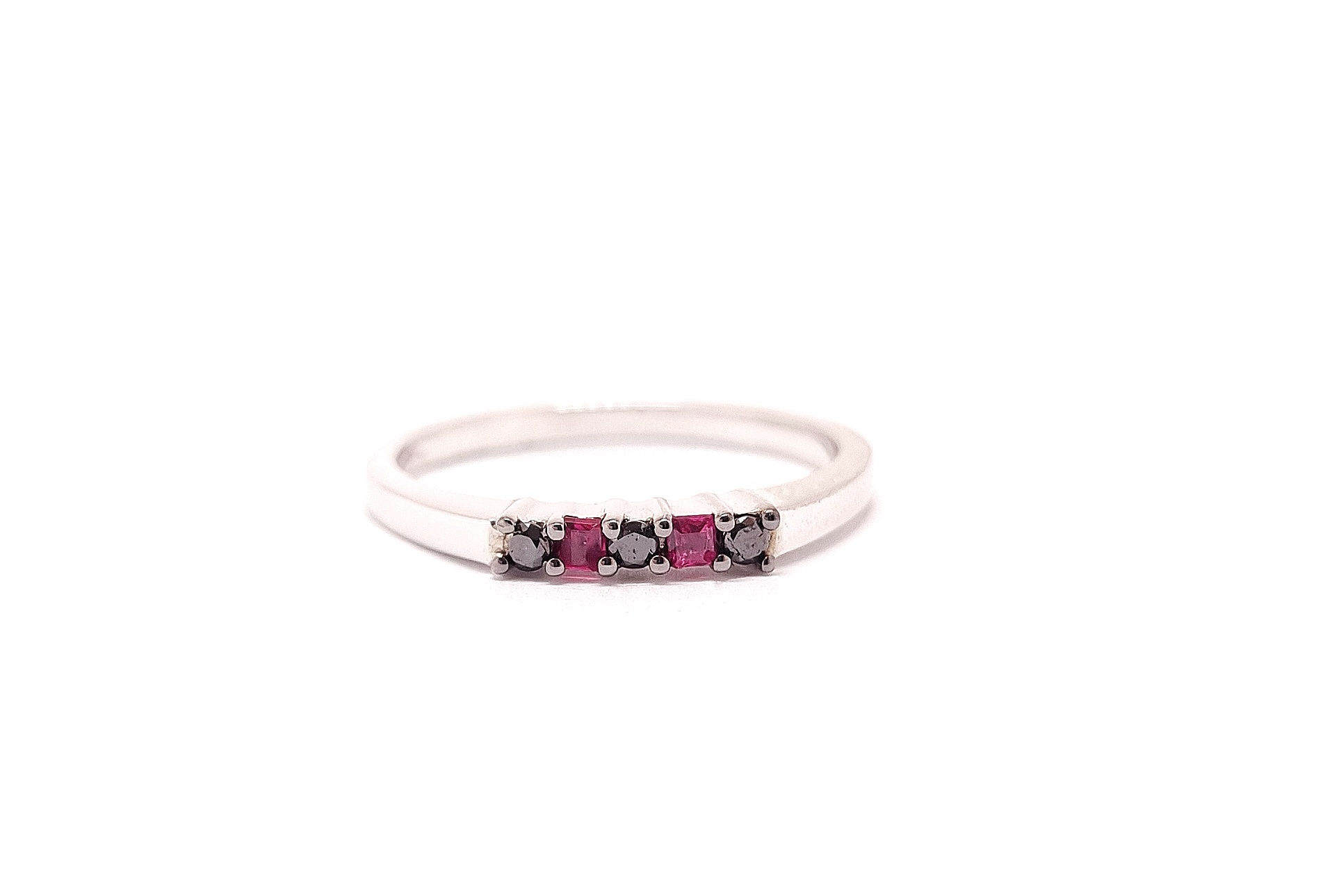 Rubies and Black Diamonds Ring in 18K White Gold