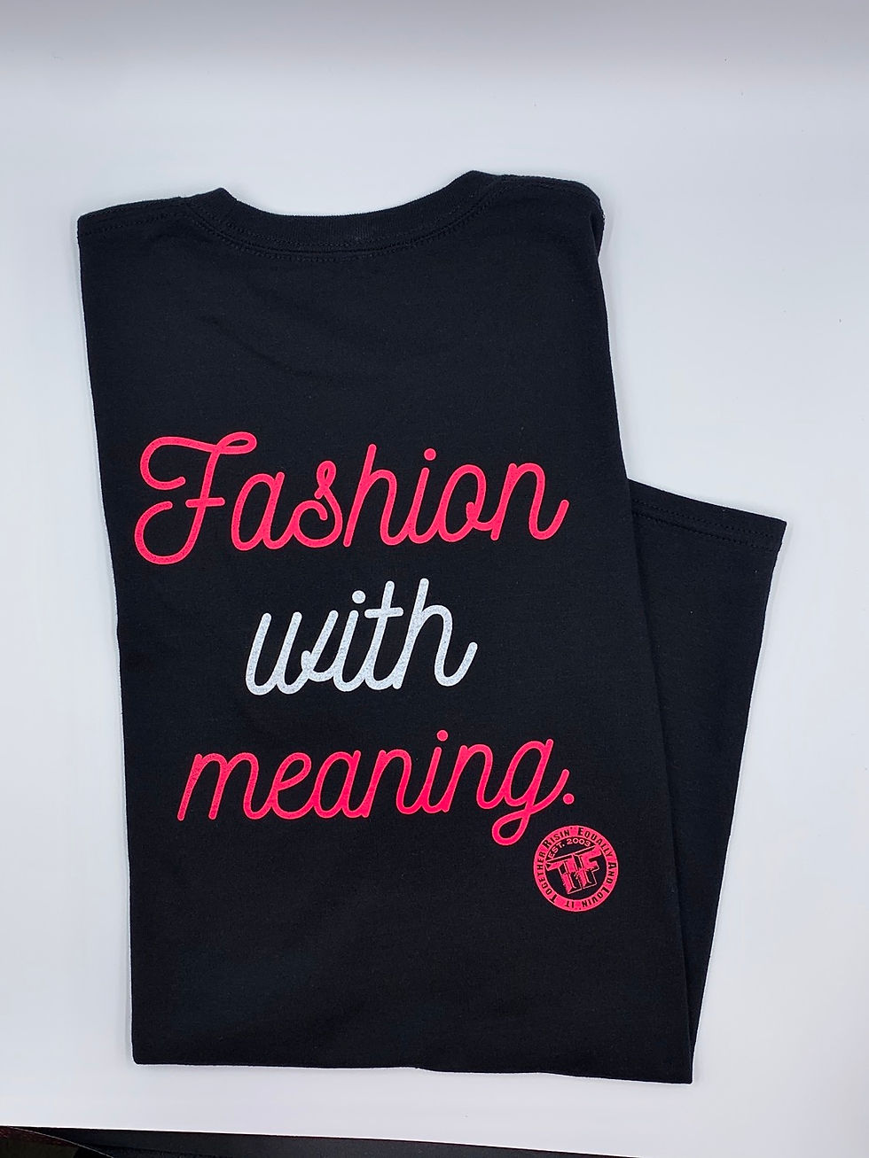 Thumbnail: Fashion With Meaning Crew Neck Tee (Black/White/ Helconia pink)