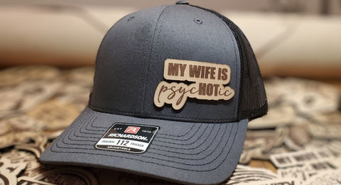 trucker hat, leather patch, adult hat, humor hat, husband gift, man gift