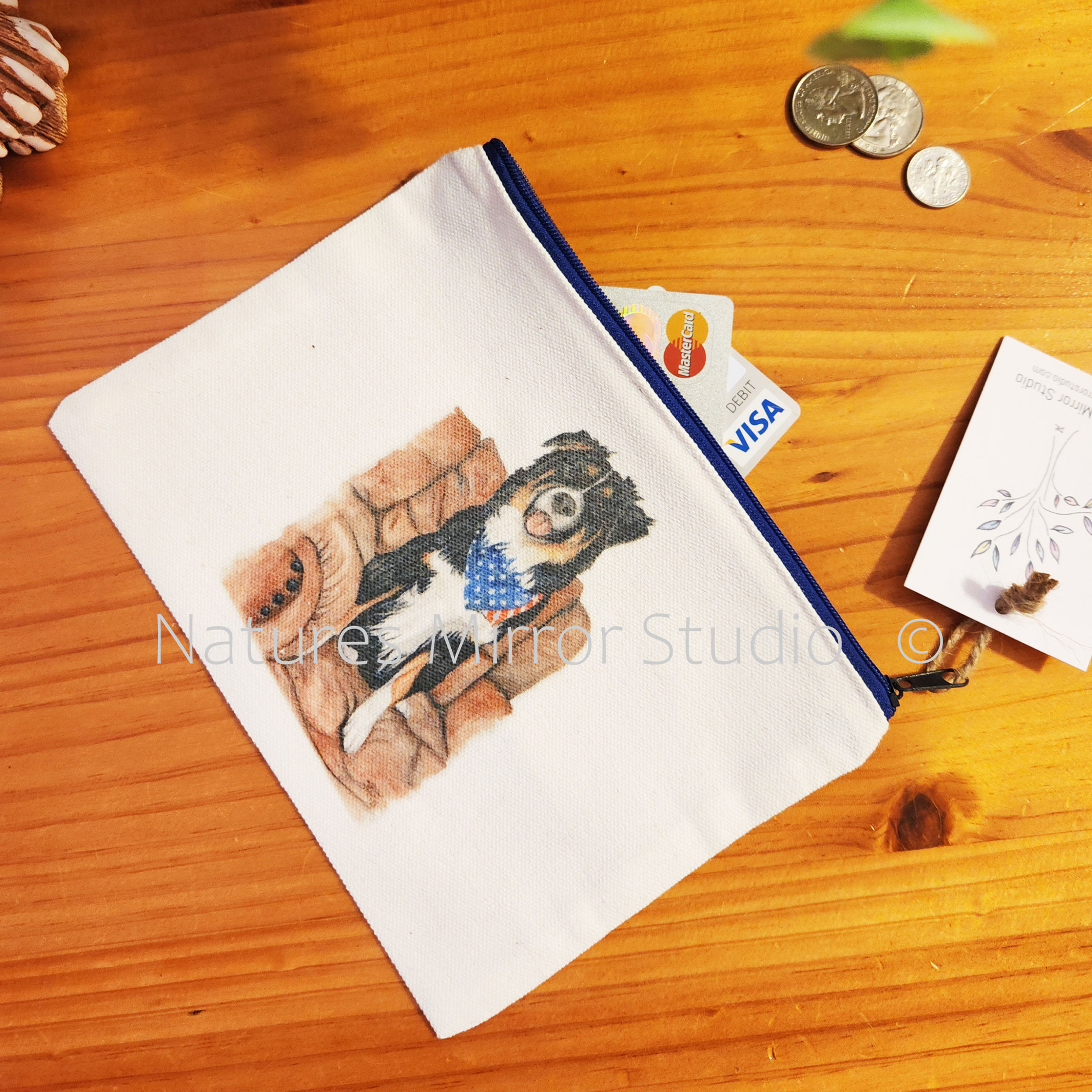 Patriotic Puppy - Canvas Make-Up Bag with colored zipper