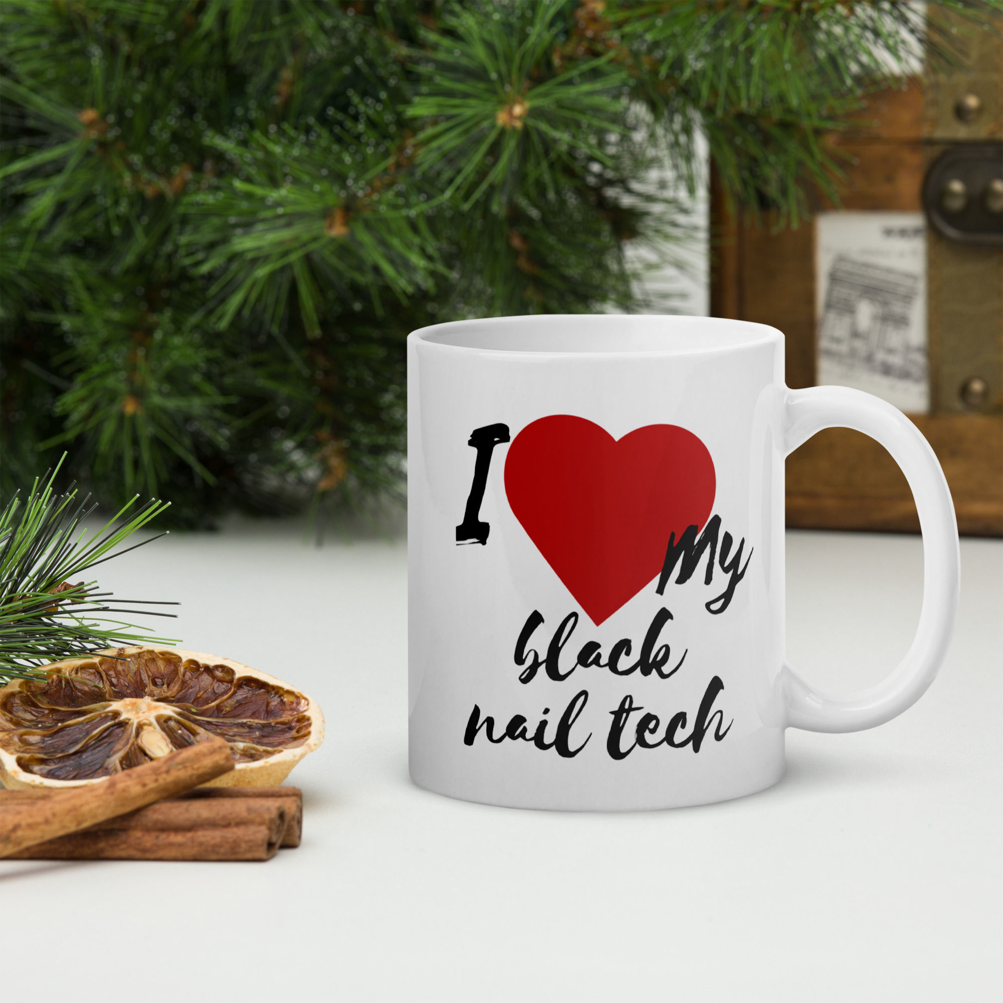 I Love My Black Nail Tech White Glossy Mug