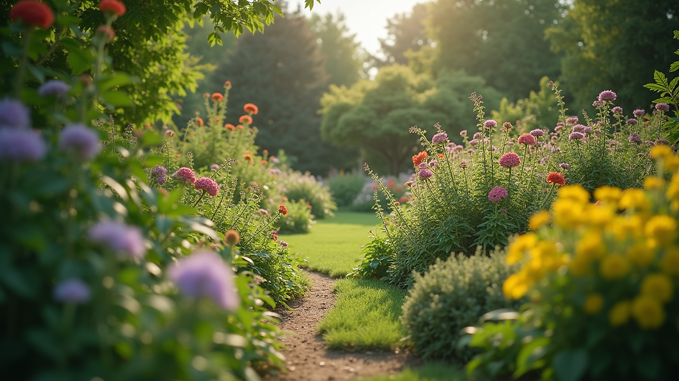 Eye-level view of a lush garden with diverse plants