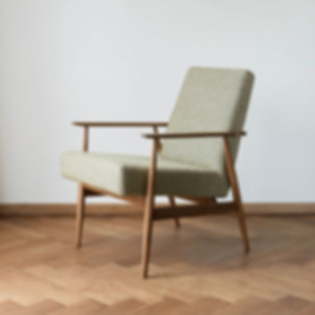 Fotel Lisek PRL, Dąb, Tkanina jodełka; Typ 300-190