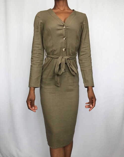 Long Sleeved Olive Green Midi dress