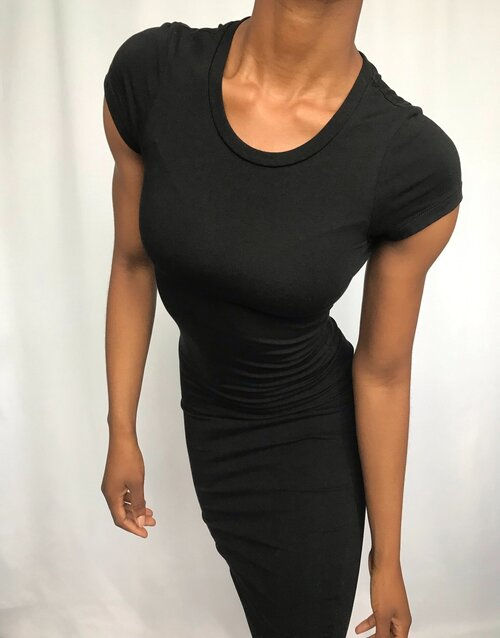 Thumbnail: Short Sleeved Black Bodycon Midi Dress