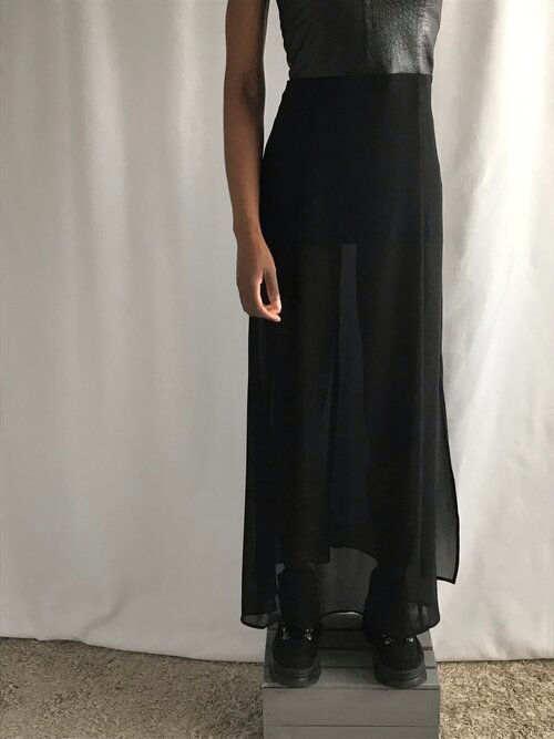 Thumbnail: Black Strapless Chiffon Dress