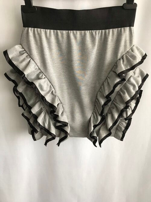 Thumbnail: Flared Ruffled Grey Short Skirt