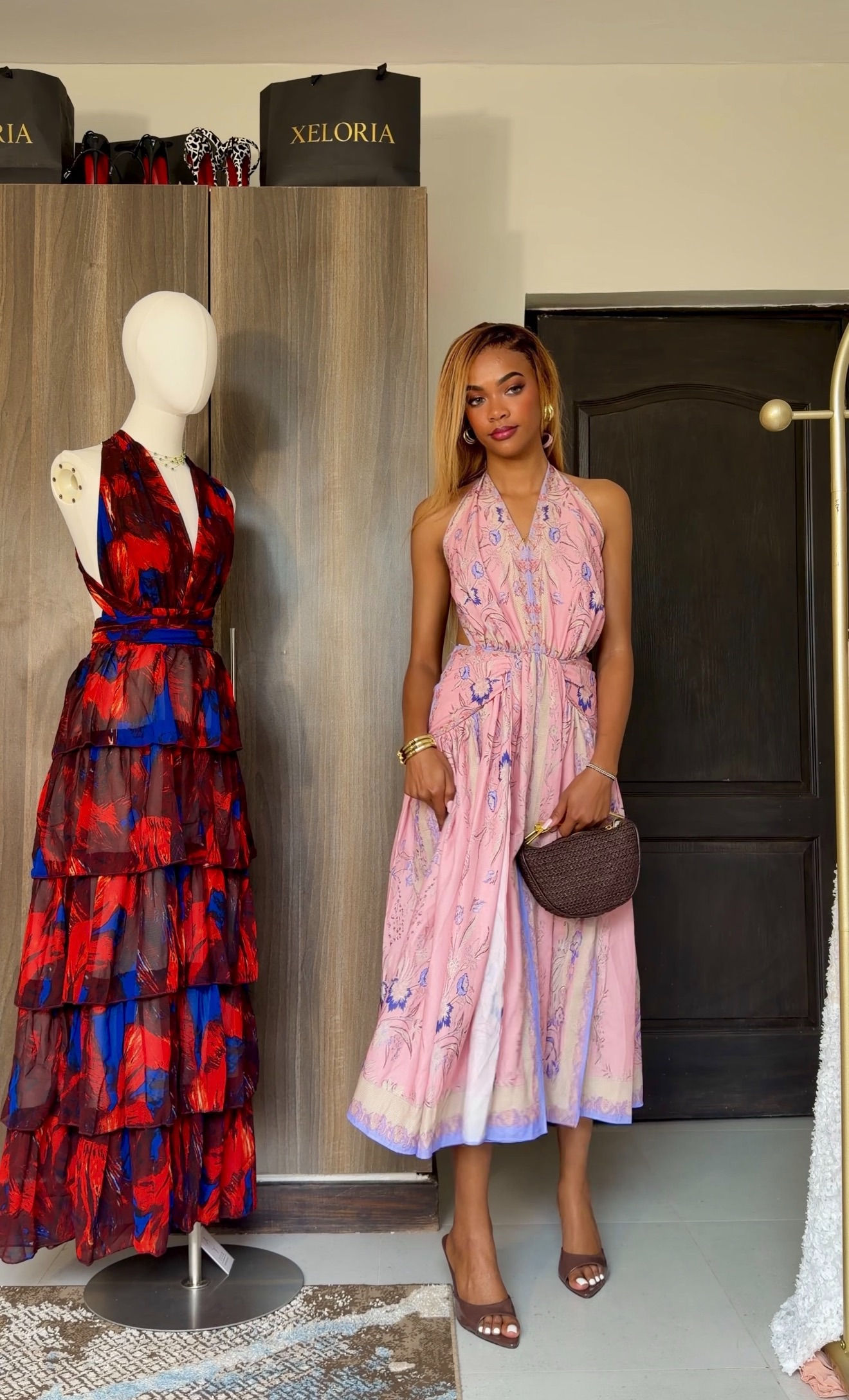 Pink Paisley Halter Midi Dress