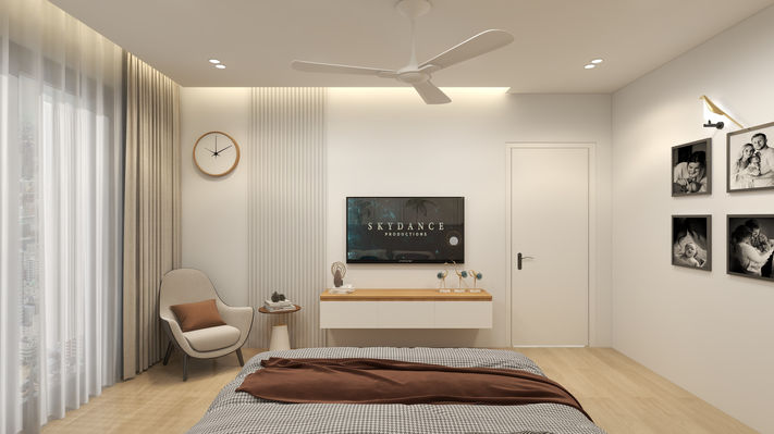 Serene workspace with natural wood desk and decor