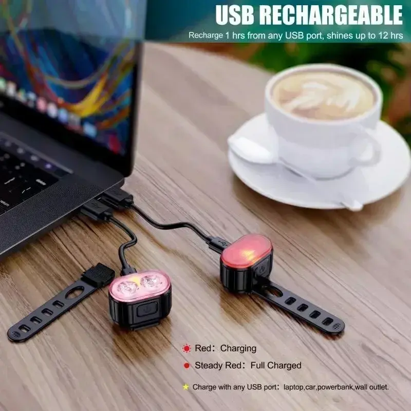 Thumbnail: BUCKLOS Bike Light Set Rechargeable Rear Light Front Lamp Waterproof Riding Head