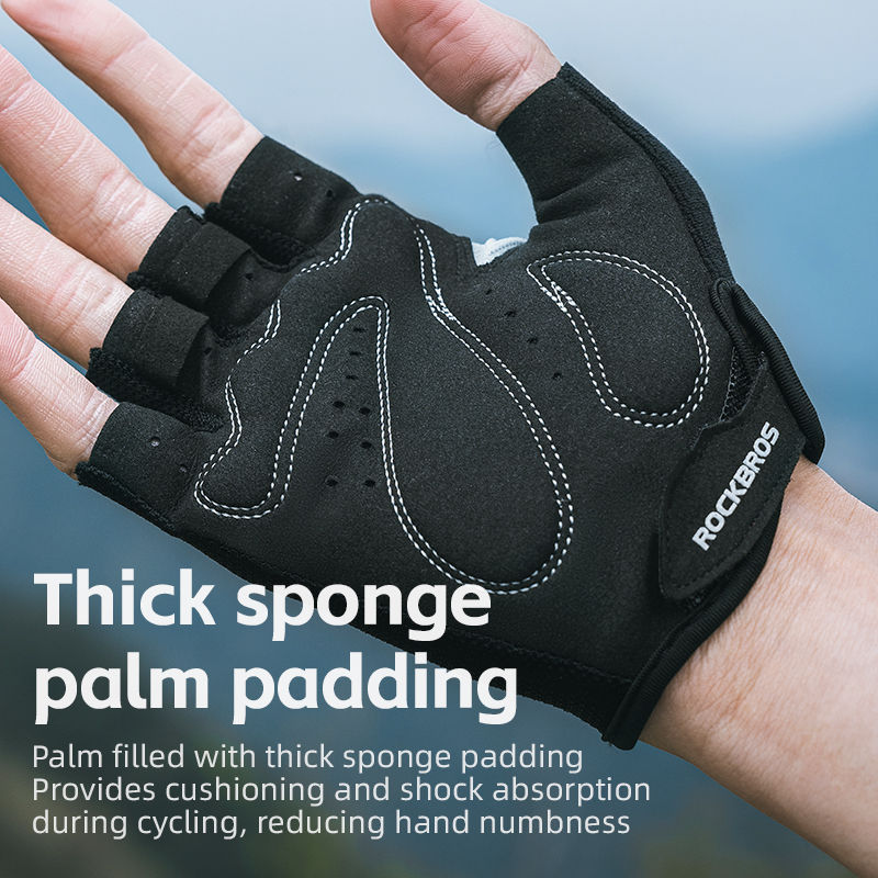 Thumbnail: ROCKBROS Bike Gloves Half Finger Summer Breathable Anti-slip SBR Pad Shockproof 