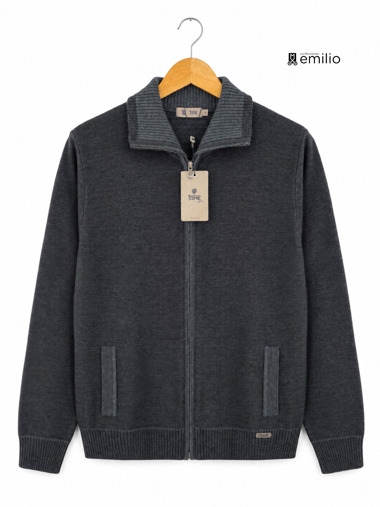 Chaqueta de punto grueso para hombre Tomé con cremallera – Gris antracita