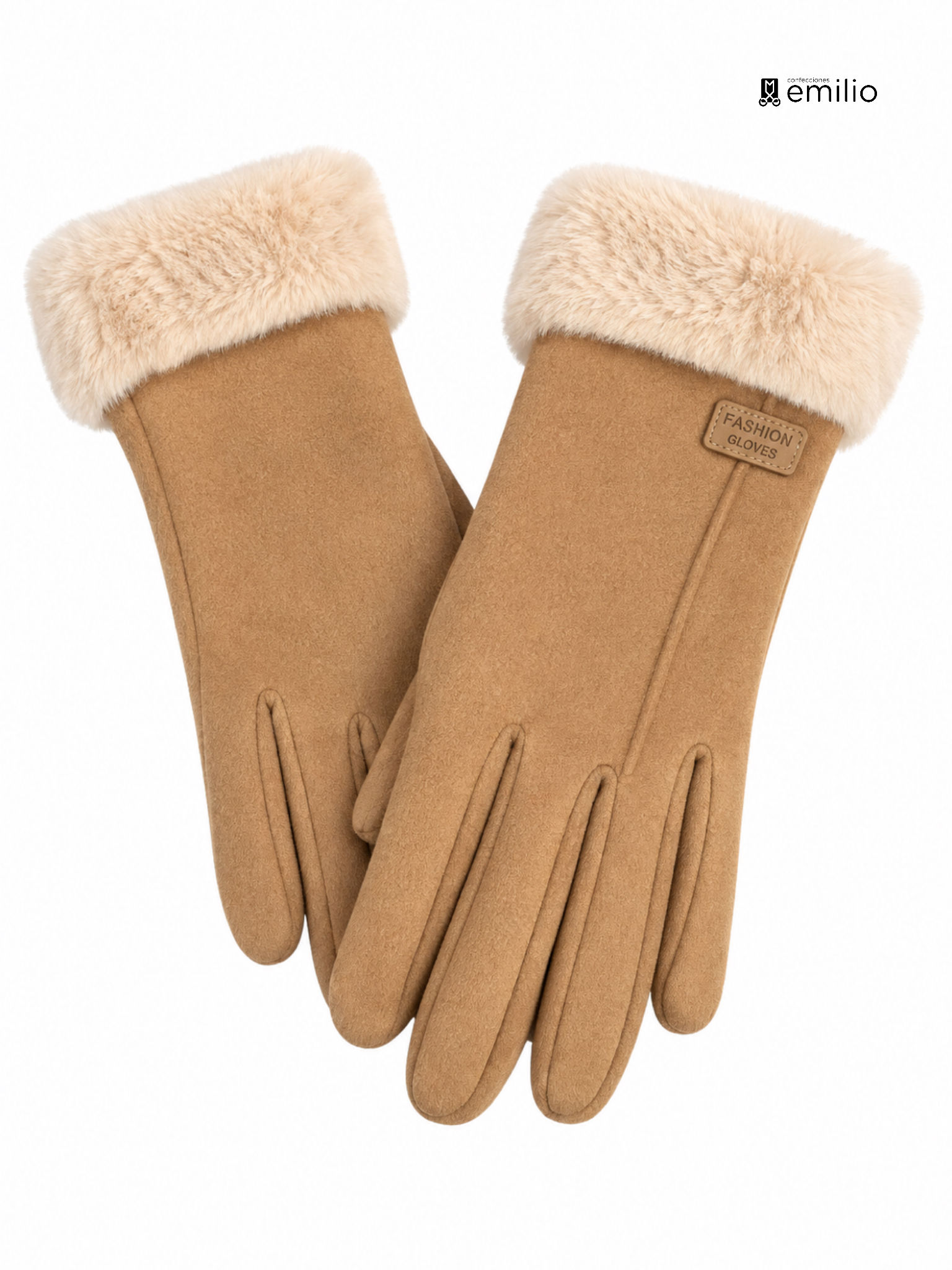 Guantes camel con puño de pelo