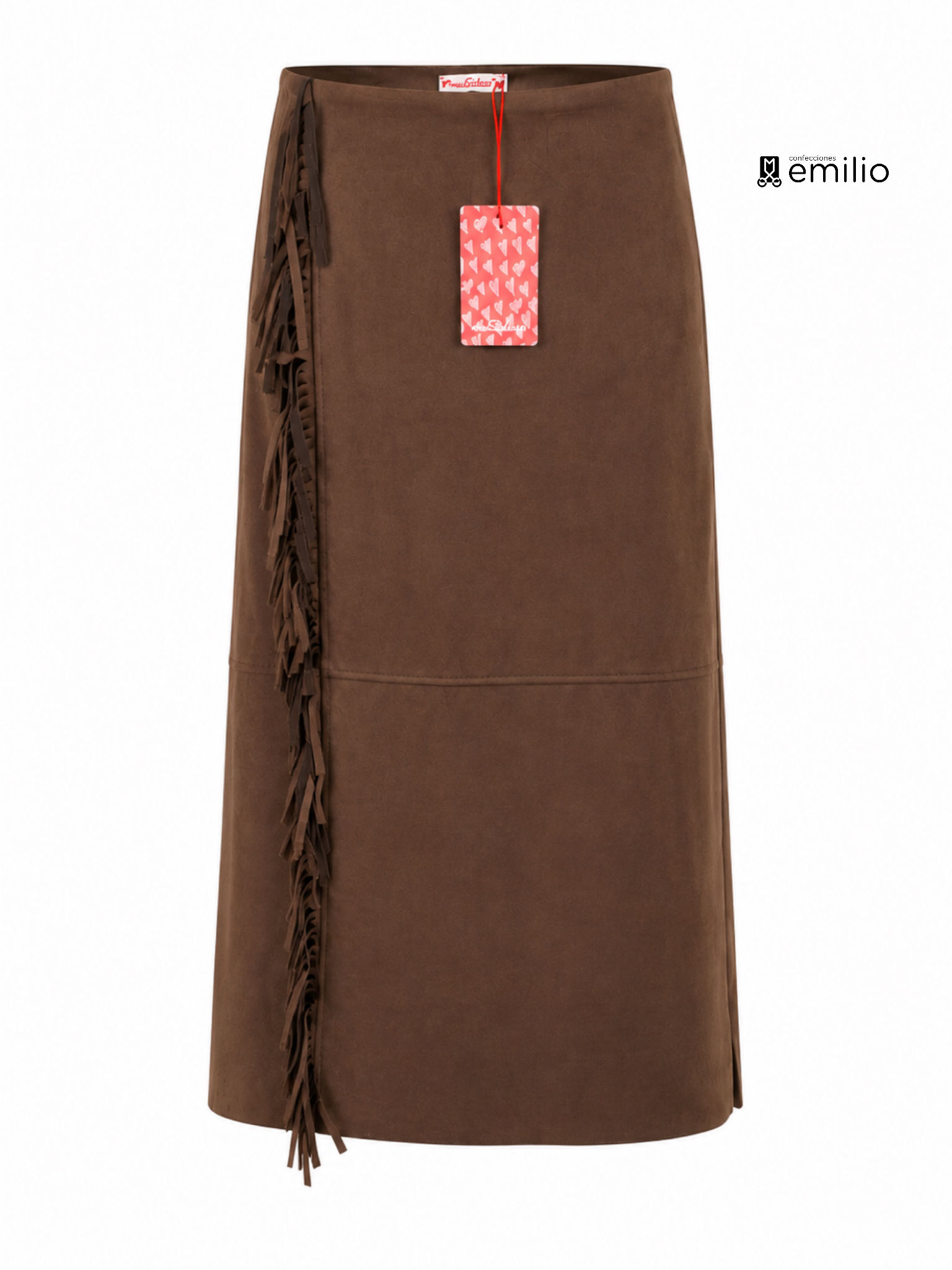 Falda midi efecto ante con flecos laterales - Miss Sidecar