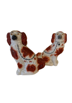 White and Orange Victorian Staffordshire Dogs