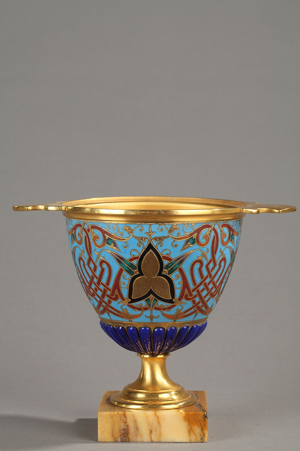Miniatura: Copa azul cloisonné bronce dorado y cloisonné