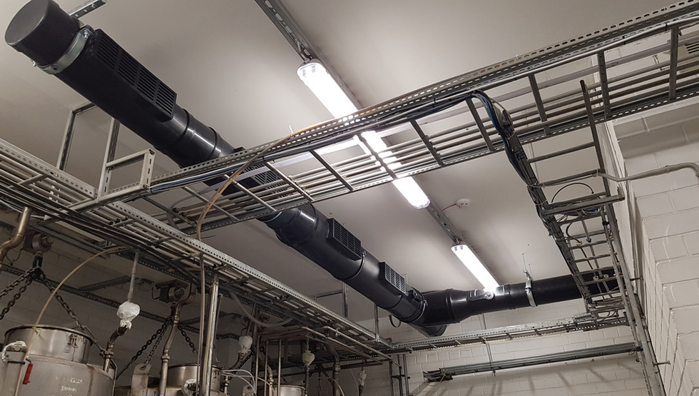 A network of custom-designed HDPE plastic ventilation ducts specifically engineered for chemical factory environments. These ducts are resistant to corrosion from chemically aggressive air and can withstand temperatures up to 60°C. They are manufactured in various sizes and configurations to meet project specifications.