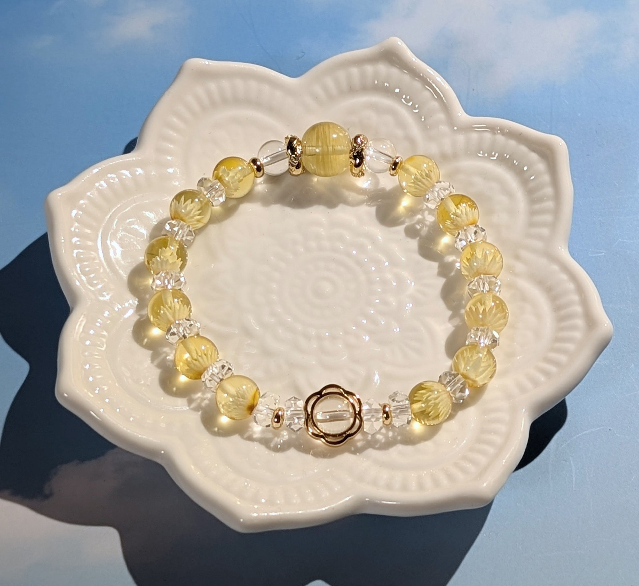 2026年2月17日22時販売スタート！！サンフラワーチャーム ゴールデンアンバー睡蓮ブレスレット 2本