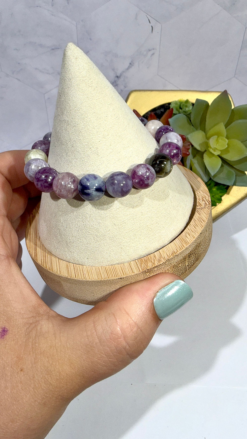 Thumbnail: 10mm Mixed Lepidolite Mica Bracelet