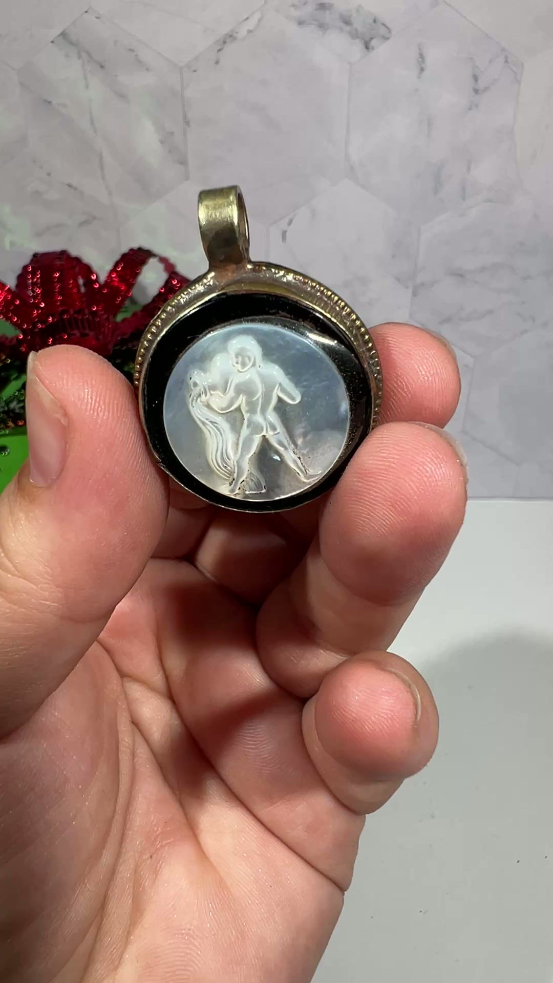 Mother of Pearl Aquarius Tibetan Silver Pendant