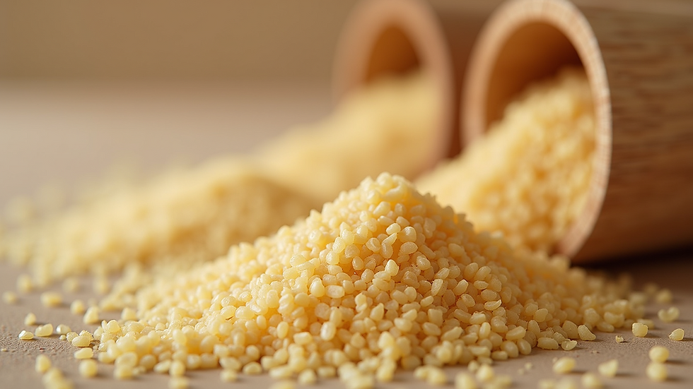 Close-up view of natural soy wax granules