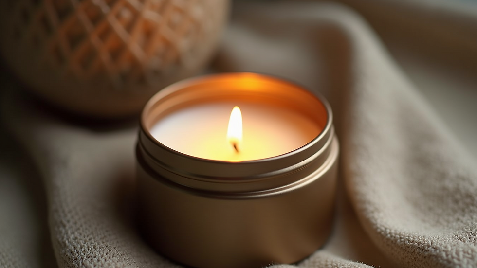 High angle view of a container candle made with 464 soy wax