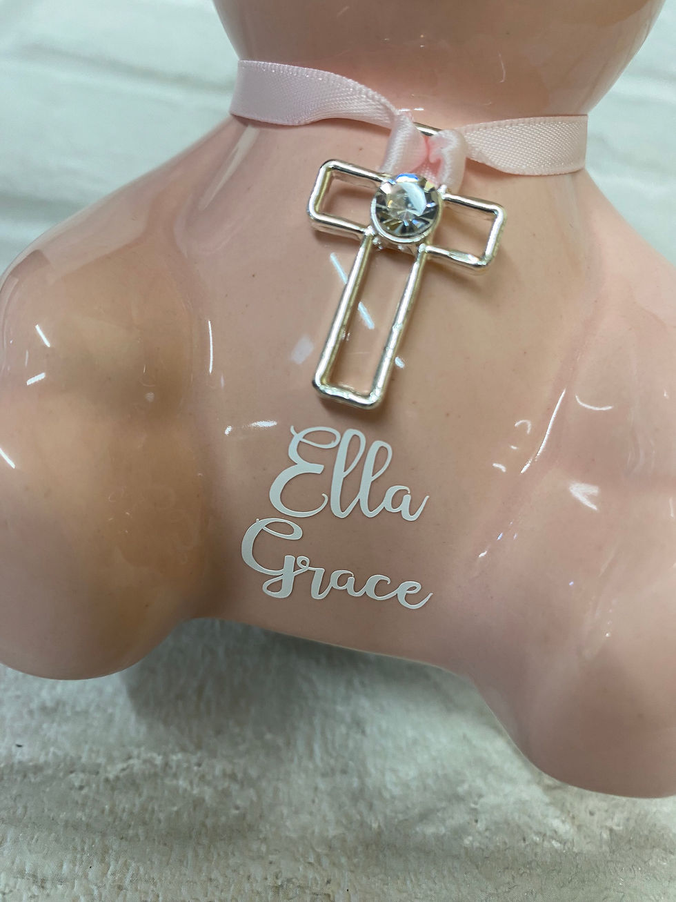 Thumbnail: Pink Personalised Moneybox, Christening Piggybank Bear