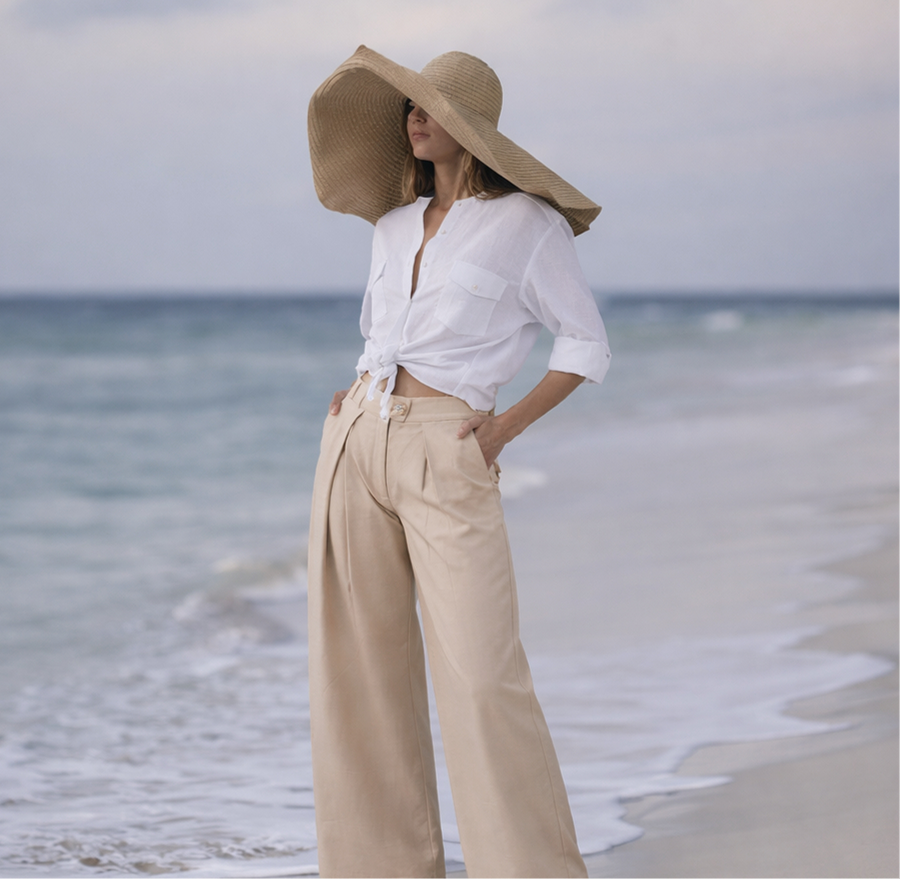 Weite Hose aus Leinenmix mit Bundfalten