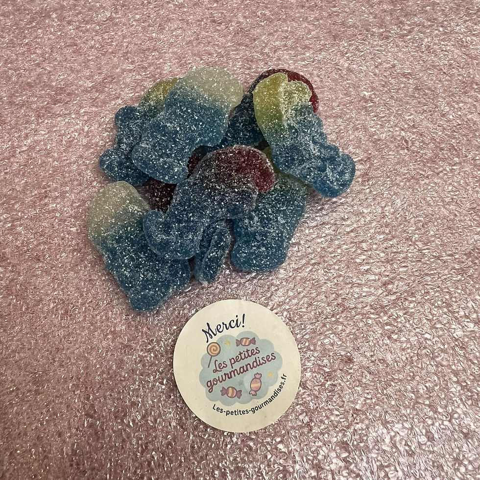 Bonbons Haribo Schtroumpf Pik acidulés, bonbons gélifiés bleus et multicolores en forme de Schtroumpfs, Les Petites Gourmandi