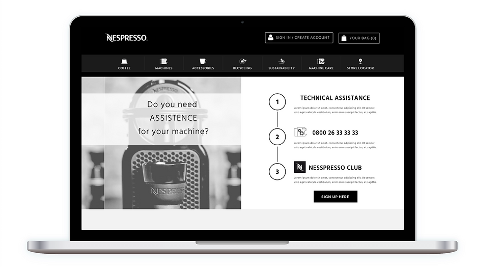 Firsts tests: Simplify the first page of technical assistance with 3 steps and CAT Nespresso & YOU - test one