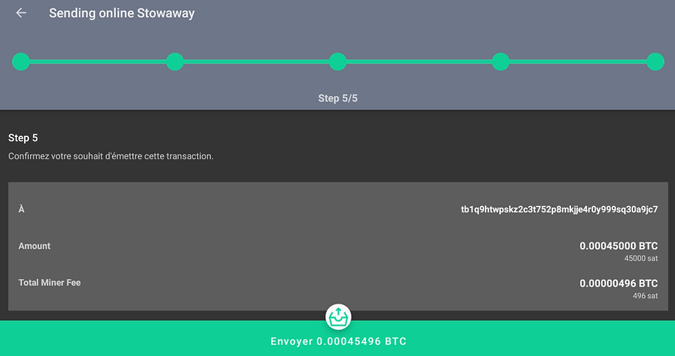 Cahoots terminé, diffusion de la transaction PayJoin Stowaway
