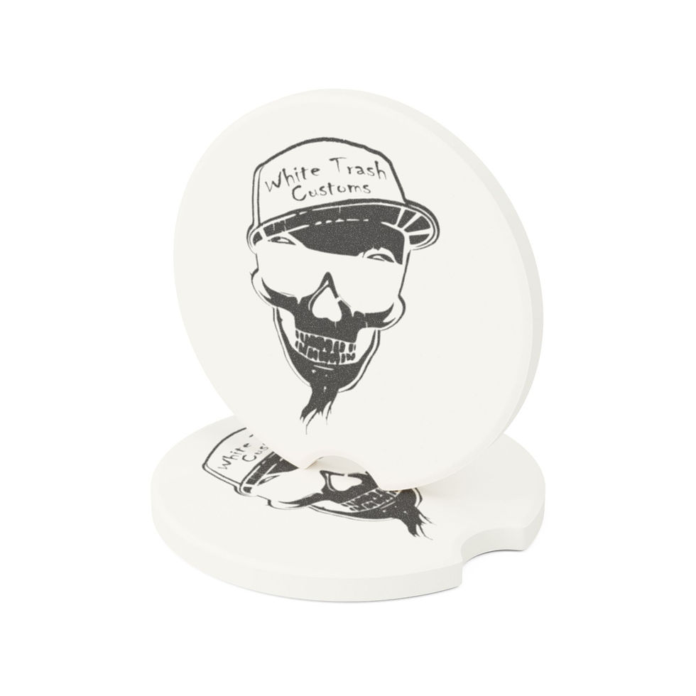 Thumbnail: White Trash Customs Soapstone Car Coaster - Skull Design for Car Enthusiasts