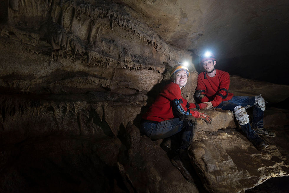 Cavers Melissa Meyers and Justin Duncan at Tom Moore Cave under Perryville, Missouri. #573Magazine