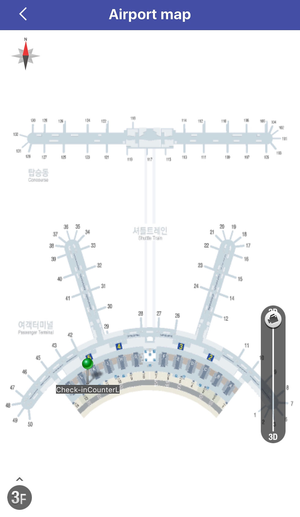 Click at 'Location' listed at the bottom right of the screen to see the map of check-in counter and boarding gate.