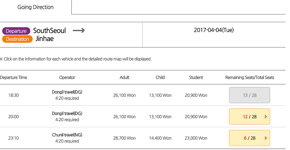 choose the time you'd like to go to Jinhae