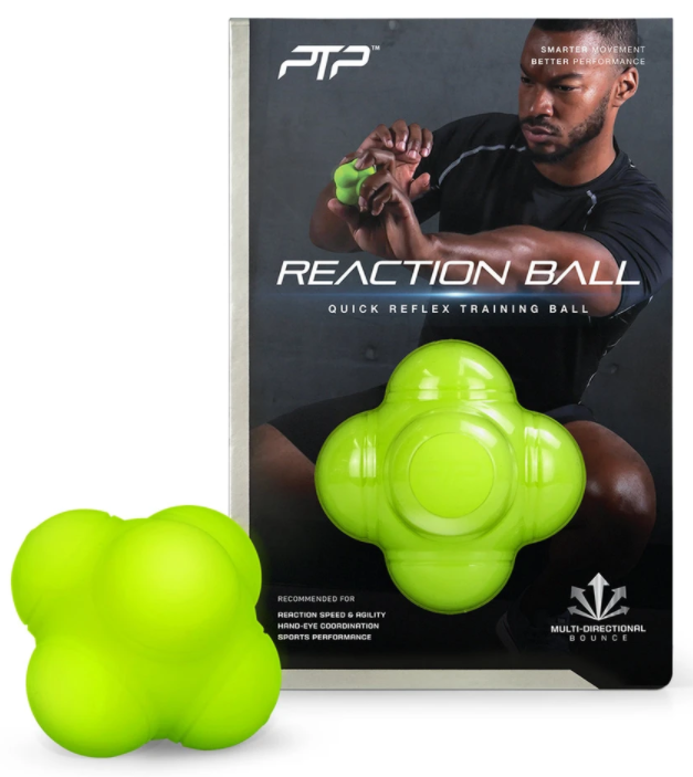This photo shows the PTP Fitness product - Reaction Ball - a lime coloured ball to train your reaction time