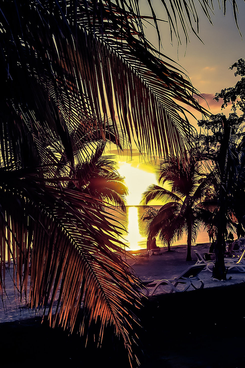 Vivid sunset off the beaches in Negril, Jamaica.