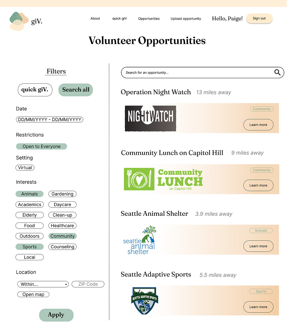 List of opportunities