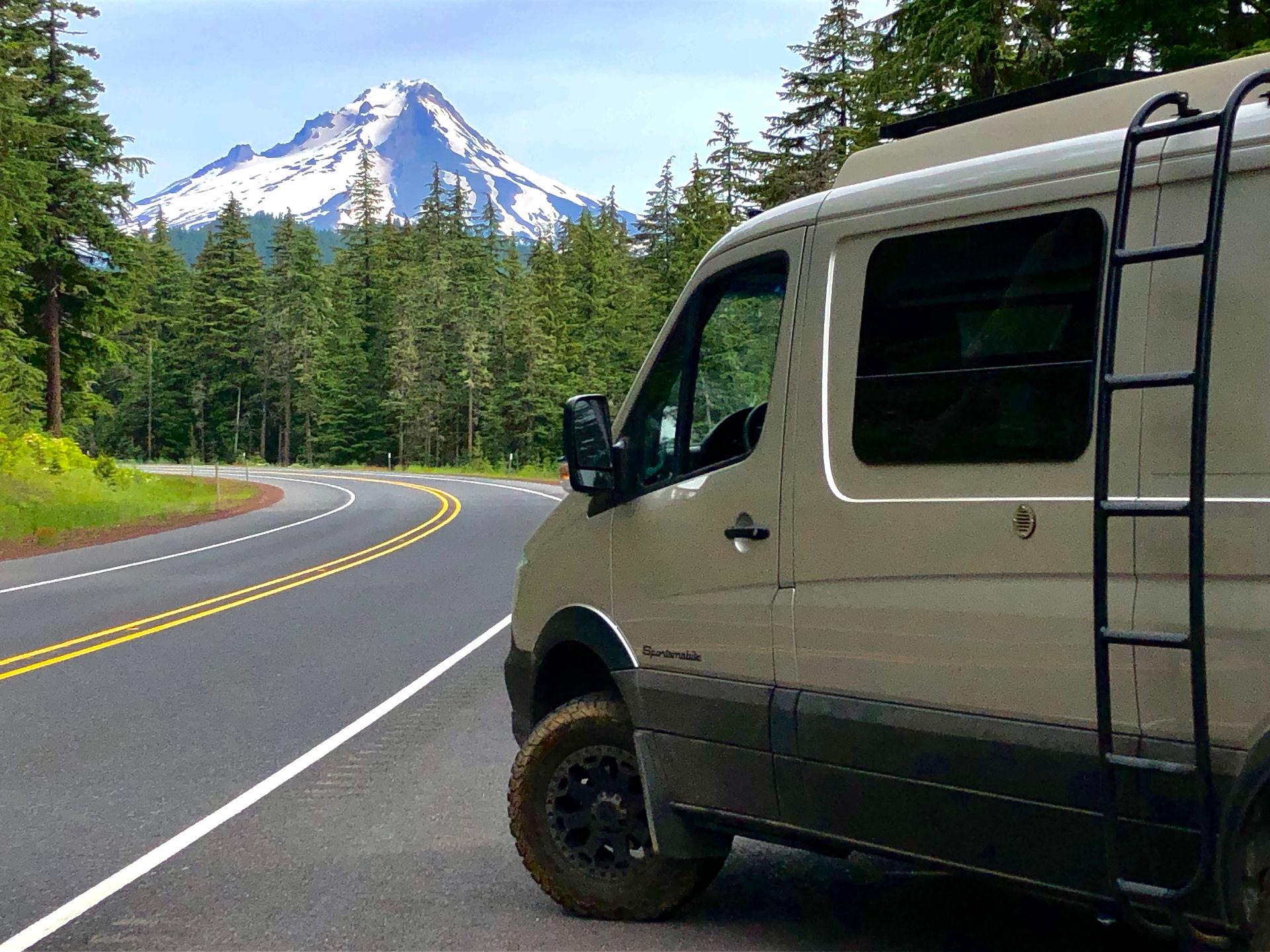 Camper van with Mount Hood