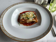 Lasagna in a white bowl