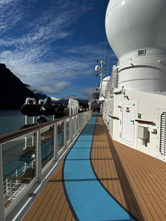 blue walking track on ship deck