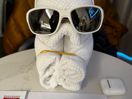 dog figure made of hand towels wearing sunglasses